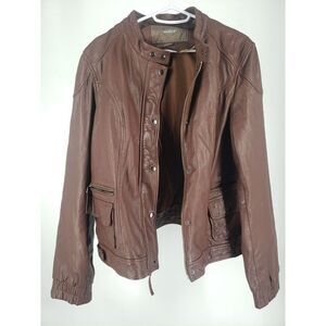 Emilie D. Leather Moto Jacket Size Large L Zip Snap‎ Closure